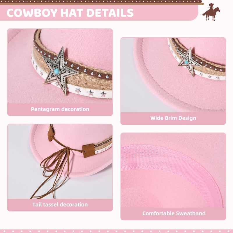 Willheoy Kids Cowboy Hat for Boys Girls Western Cowgirl Hat with Buckle Belt Wide Brim Fedora Hat Dress Up Costume - Image 3
